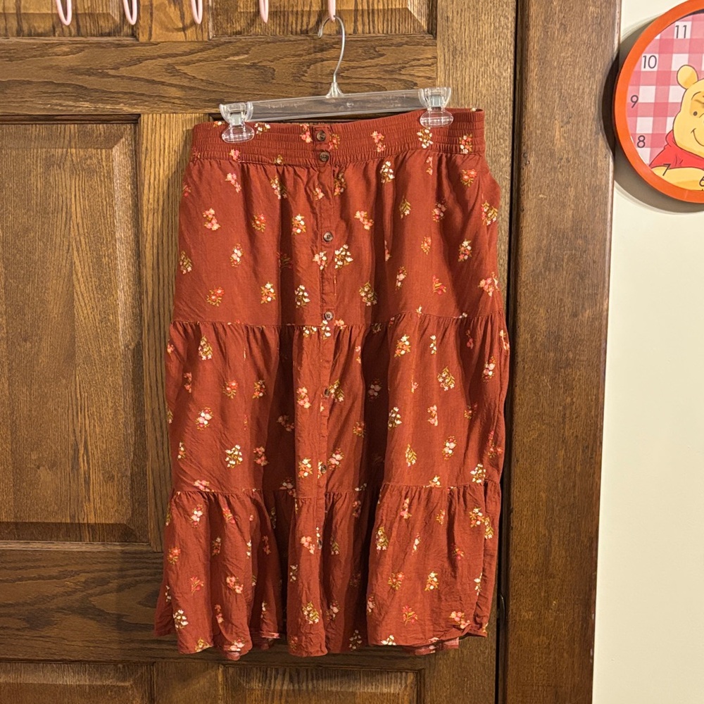 Sonoma Rust Floral Tiered Midi Skirt